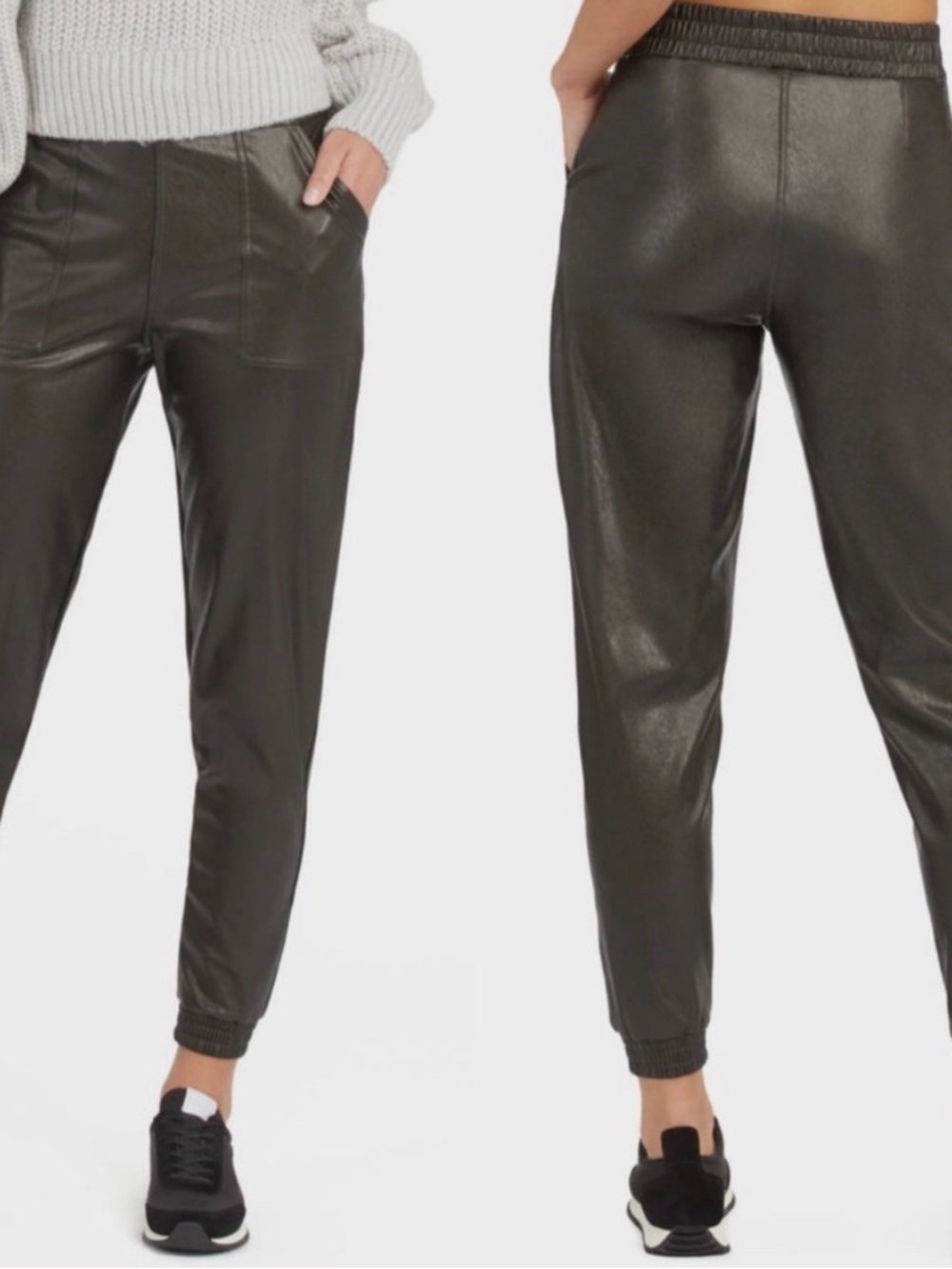 SPANX Faux Leather Joggers in Dark Brown